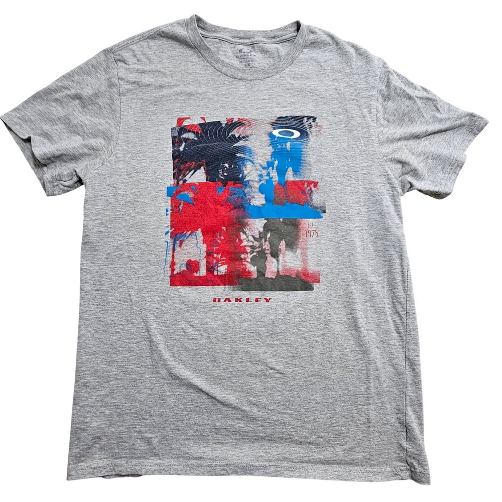 Oakley Mens Gray Graphic T-Shirt Regular Fit Abstract Palm Tree Print FA13 L Y2K